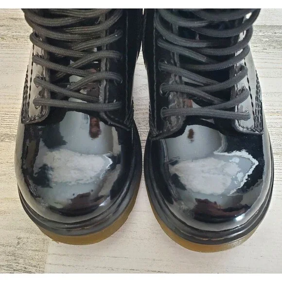 Dr. Martens 1460 T Black Lace Up Zip Patent Leather Combat Boots Toddler Size 8 - Picture 7 of 12